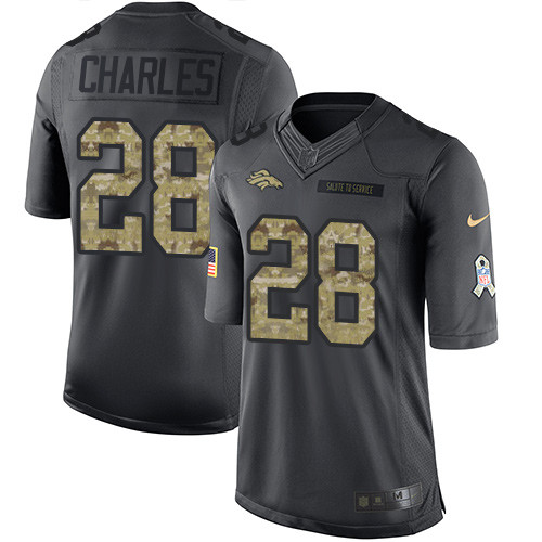 Nike Broncos #28 Jamaal Charles Black Men's Stitched NFL Limited 2016 Salute to Service Jersey